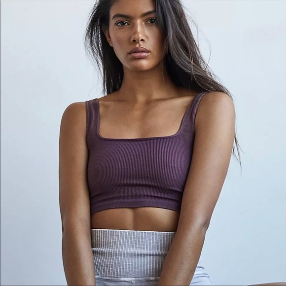 Free People Tops - Free People Movement Happiness Runs Square Neck Crop Tank in Brushed Maroon NWOT